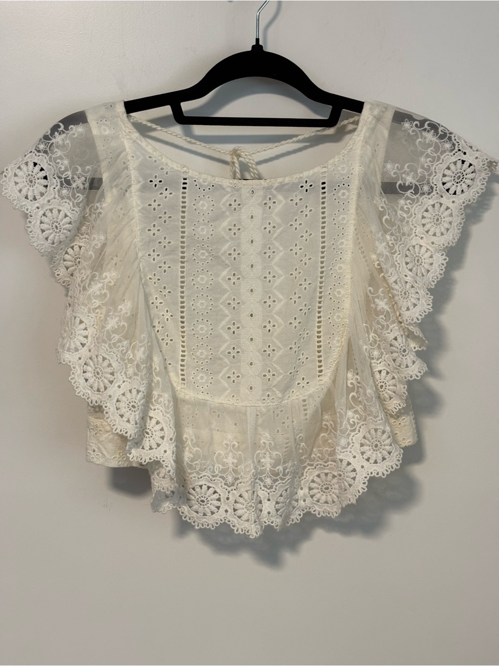 Altar'd State Cream Lace Eyelet Flutter Sleeve Blouse
